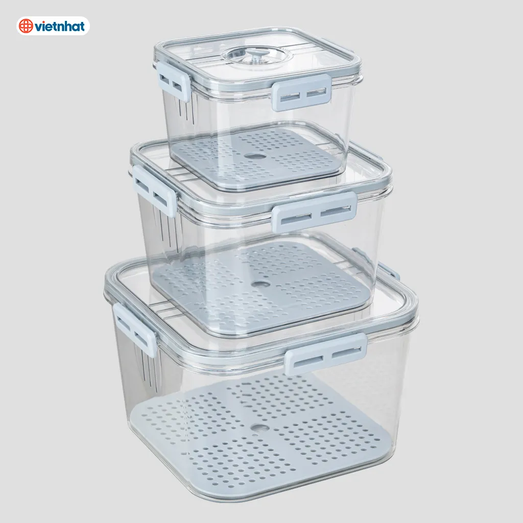 Hộp Thực Phẩm Vuông Bộ 3 Hokori - Nhựa Việt Nhật Miền Bắc
