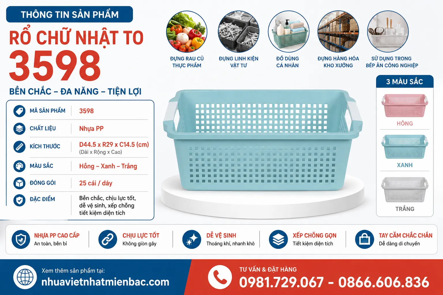 Thông Tin Sản Phẩm Rổ Chữ Nhật To 3598