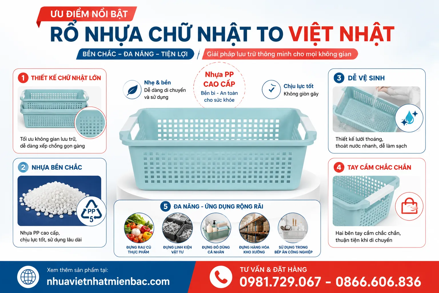 Ưu Điểm Nổi Bật Của Rổ Nhựa Chữ Nhật To 3598 Việt Nhật