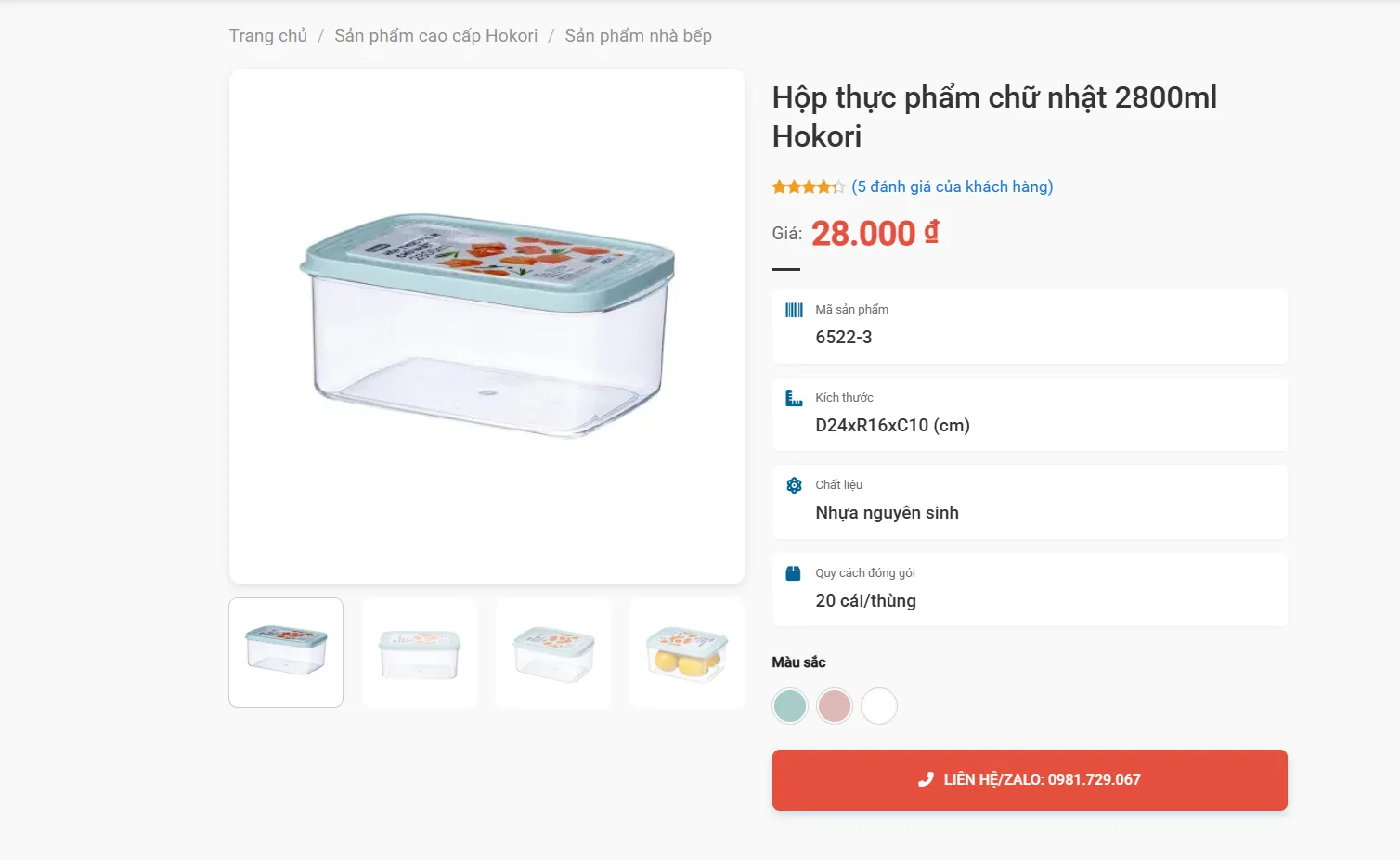 Hộp Thực Phẩm Hokori 2800Ml