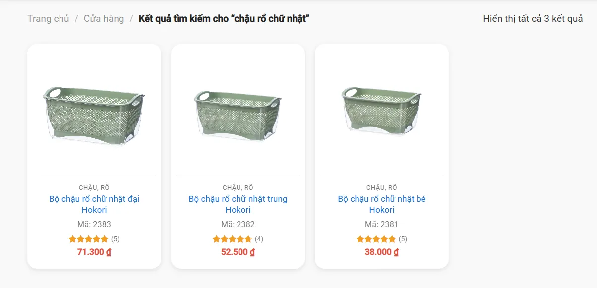 Bộ Chậu Rổ Chữ Nhật Việt Nhật - Set 3 Size