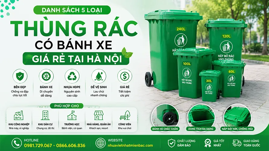 Danh Sách 5 Loại Thùng Rác Có Bánh Xe Giá Rẻ Tại Hà Nội