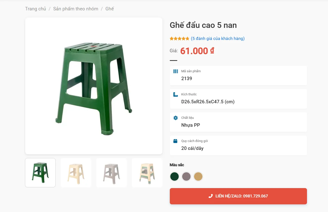 Ghế Đẩu Cao 5 Nan - Lựa Chọn Linh Hoạt