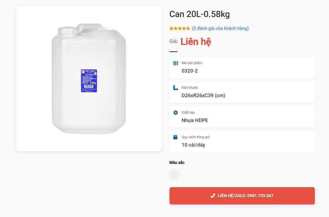 Can Nhựa Việt Nhật 20L - 0,58Kg
