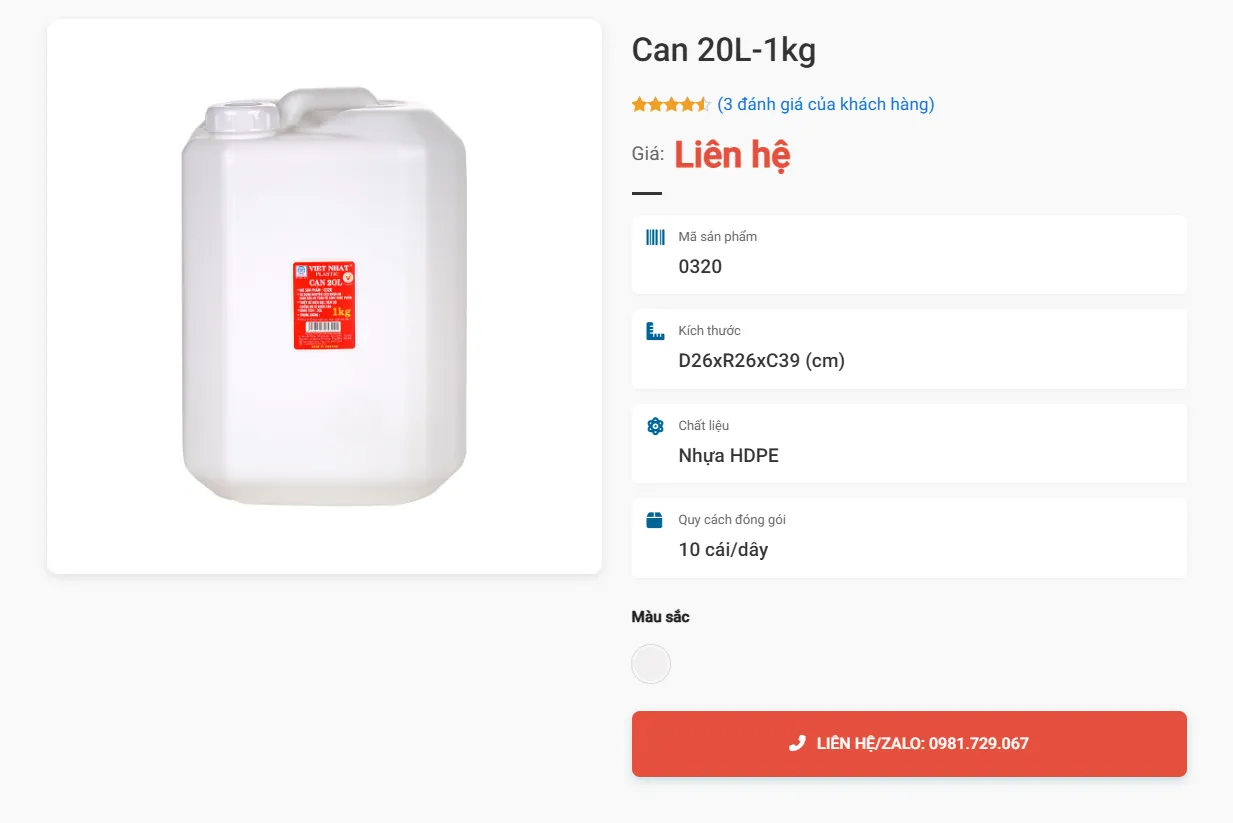 Can Nhựa Việt Nhật 20L - 1Kg