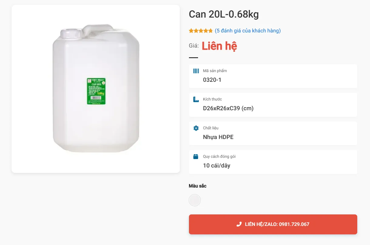 Can Nhựa Việt Nhật 20L - 0,68Kg