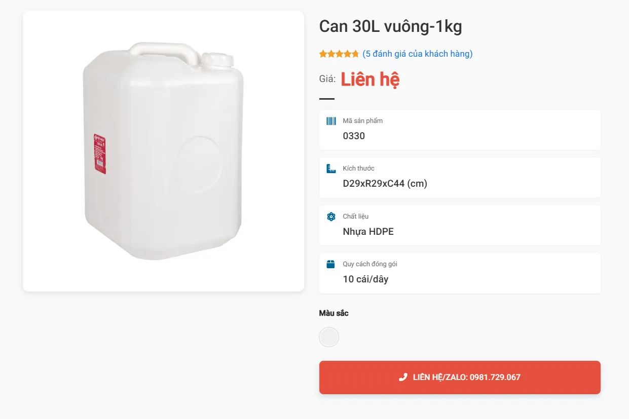 Can Nhựa Việt Nhật Vuông 30L - 1Kg
