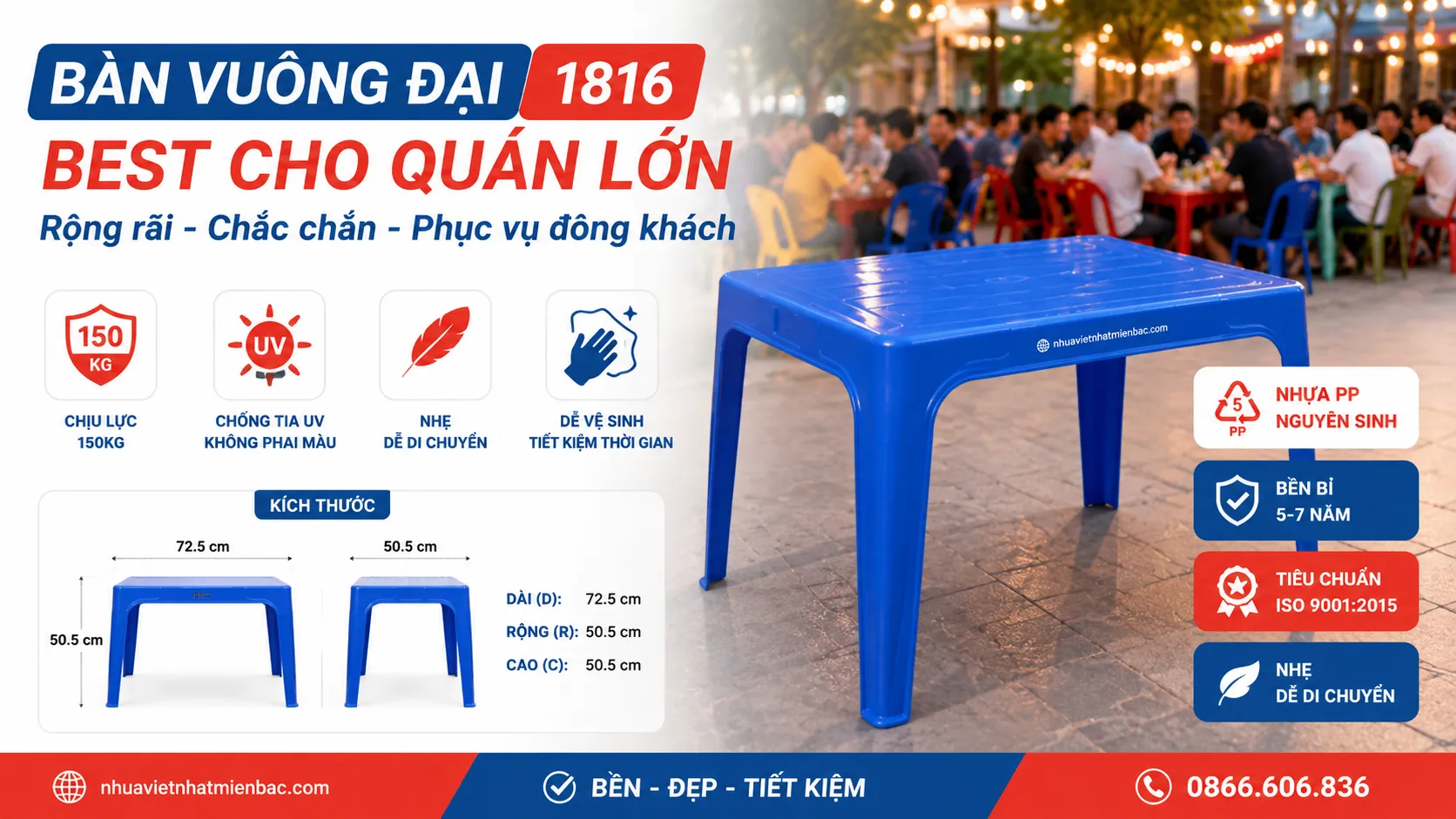 Bàn Vuông Đại (1816) - Best Cho Quán Lớn