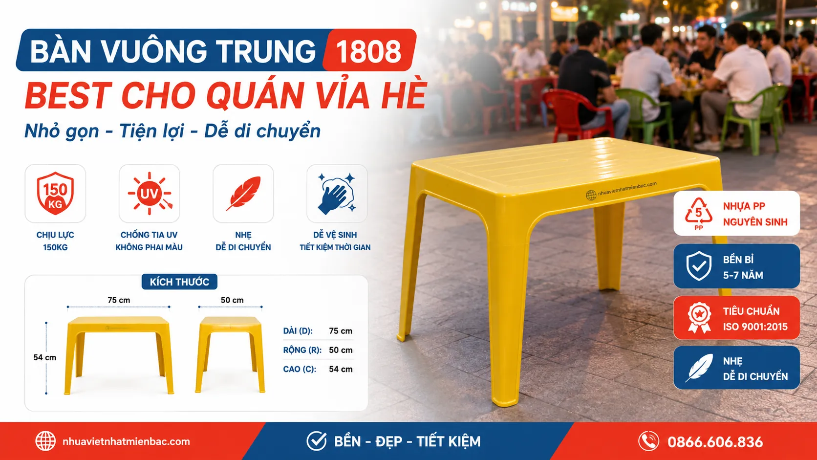 Bàn Vuông Trung (1808) - Best Cho Quán Vỉa Hè