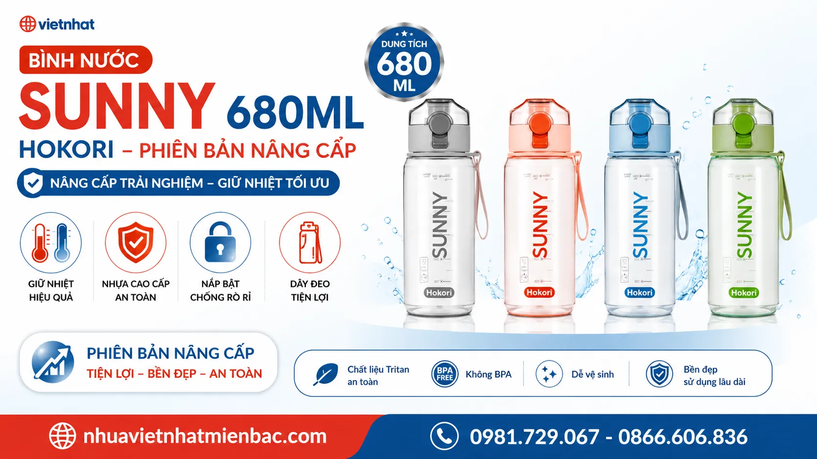 Bình Nước Sunny Phiên Bản Nâng Cấp Với Dung Tích 680Ml
