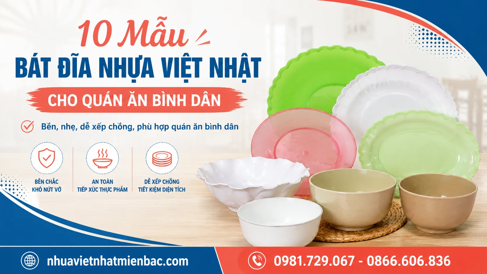 10 Mẫu Bát Đĩa Nhựa Việt Nhật Cho Quán Ăn Bình Dân