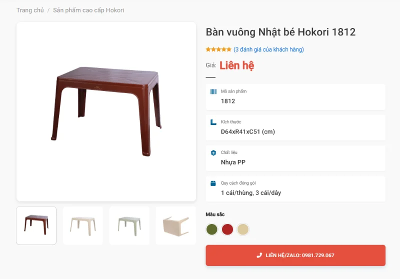 Bàn Vuông Nhật Bé 1812 Dòng Hokori Làm Bàn Phụ Quán Bún Bò
