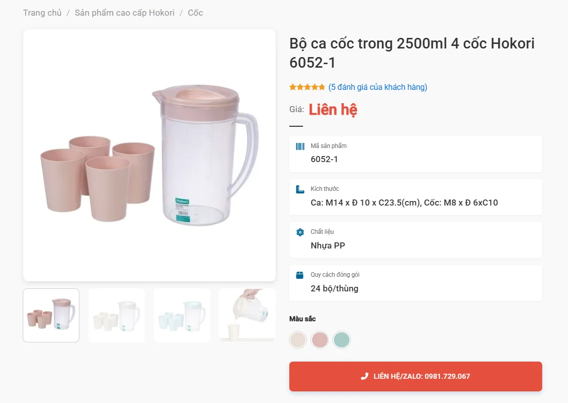 Bộ Ca Trong 2500Ml 4 Cốc Hokori 6052-1