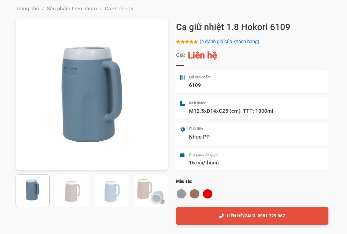 Ca Giữ Nhiệt 1.8 Hokori 6109