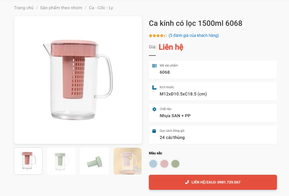 Ca Kính Có Lọc 1500Ml 6068