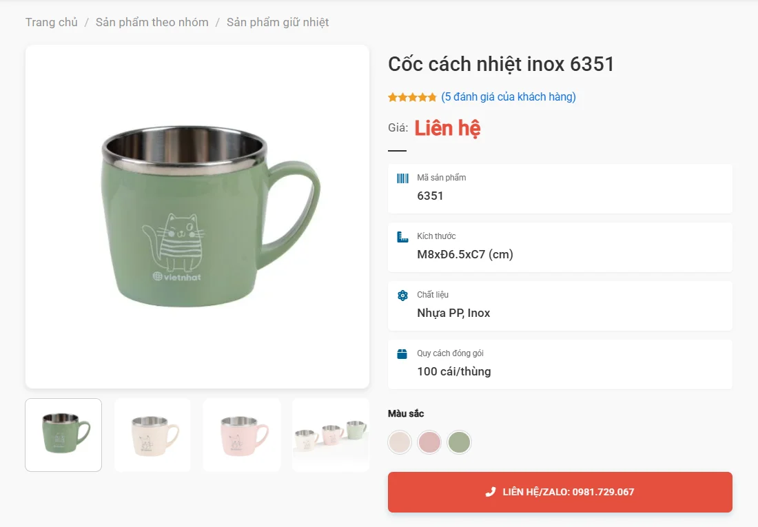 Cốc Cách Nhiệt Inox Mã 6351 Dùng Cho Đồ Uống Nóng Tại Quán Cafe
