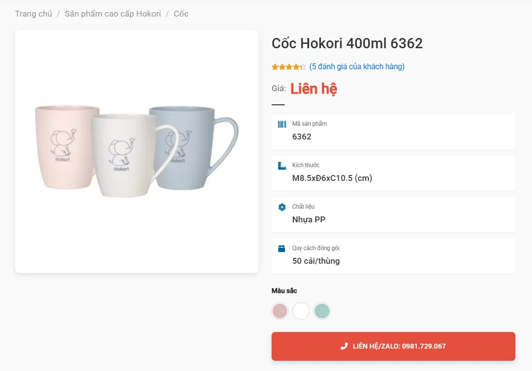 Cốc Hokori 400Ml Mã 6362, Cốc Trơn Workhorse Cho Quán Cafe