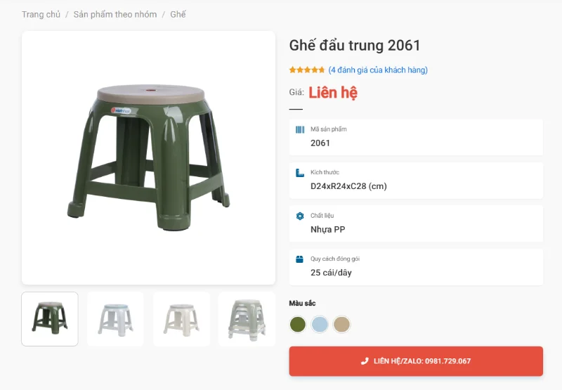 Ghế Đẩu Trung 2061 Nhựa Việt Nhật Xếp Chồng Gọn Gàng Giờ Cao Điểm