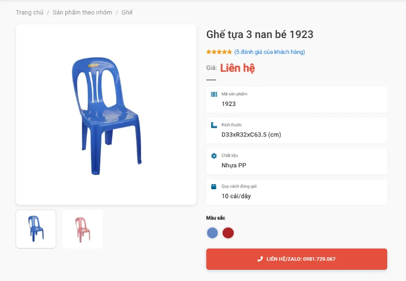 Ghế Tựa 3 Nan Bé 1923 Thiết Kế Gọn Nhẹ Cho Quán Bún Bò