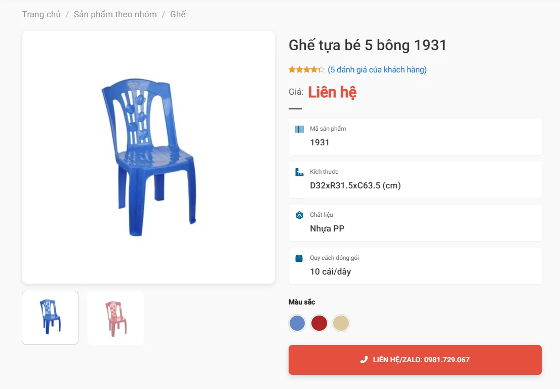 Ghế Tựa Bé 5 Bông 1931 Với 4 Chân Chắc Chắn, Chịu Tải Trọng Tốt