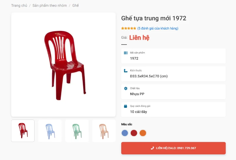 Ghế Tựa Trung Mới 1972 Dễ Vệ Sinh, Thiết Kế Chắc Chắn