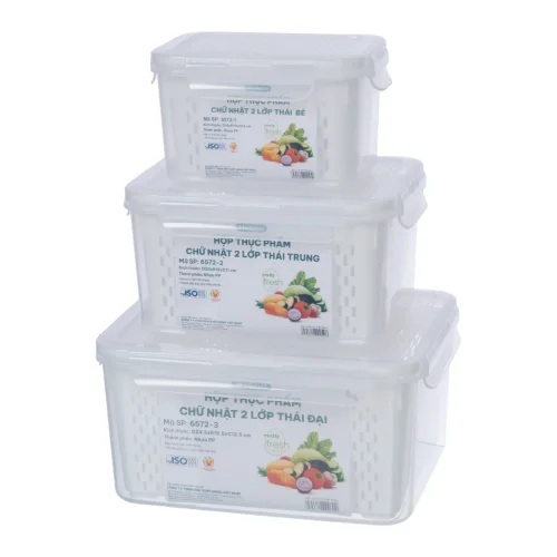 Hộp thực phẩm chữ nhật 2 lớp Thái bộ 3 Hokori 6572