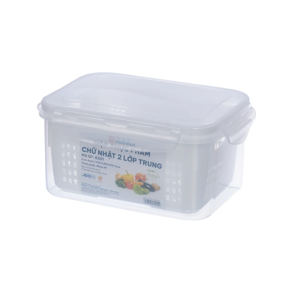 Hộp Thực Phẩm Chữ Nhật 2 Lớp Trung 6581 - Nhựa Việt Nhật Miền Bắc Miền Bắc