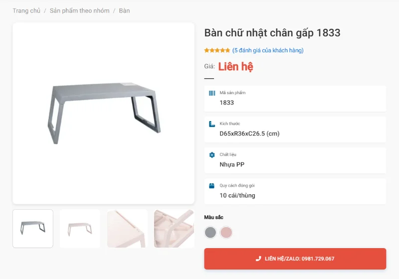 Bàn Chữ Nhật Chân Gấp 1833 Gấp Gọn Take Away