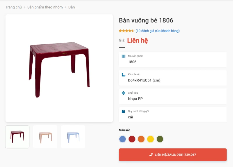 Bàn Vuông Bé 1806 Nhựa Pp Nguyên Sinh Vỉa Hè