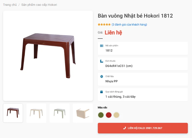 Bàn Vuông Nhật Bé 1812 Phong Cách Nhật Vỉa Hè
