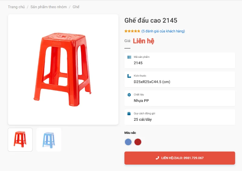 Ghế Đẩu Cao 2145 Làm Việc Thẳng Lưng Vỉa Hè