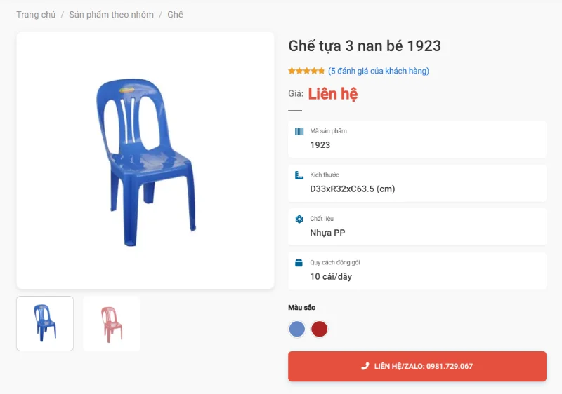 Ghế Tựa 3 Nan Bé 1923 Màu Xanh Đỏ, Xếp Chồng Gọn Cho Gia Đình