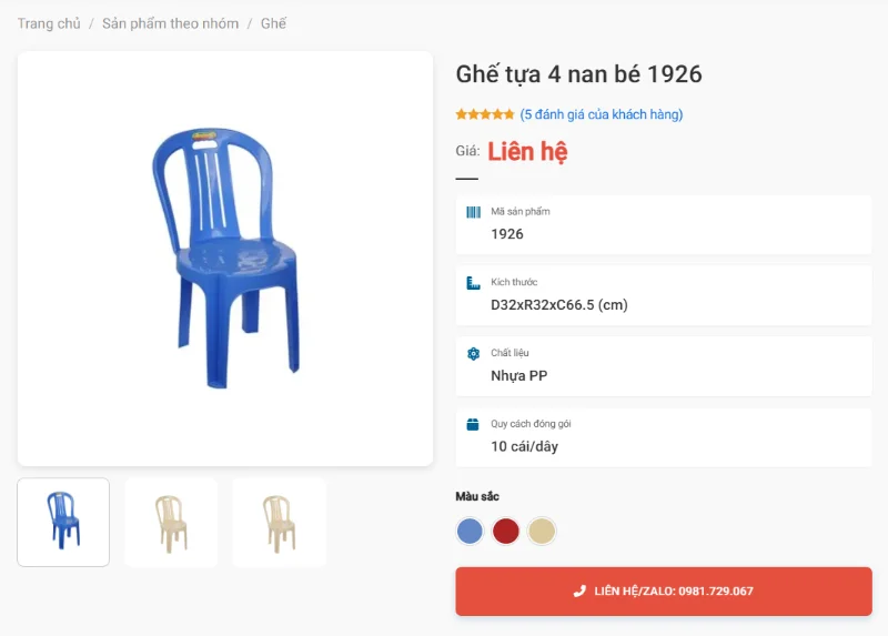 Ghế Tựa 4 Nan Bé 1926 Lưng Nan Thoáng Khí, Dễ Vệ Sinh Cho Gia Đình