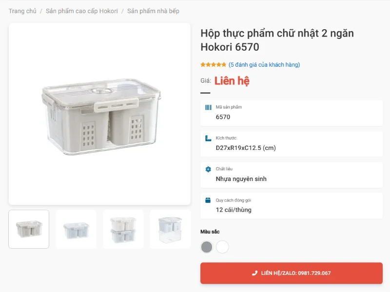 Hộp Thực Phẩm Chữ Nhật 2 Ngăn Hokori Tách Riêng Món Ăn