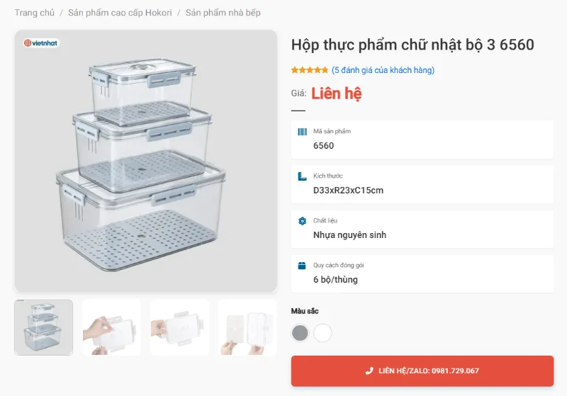 Hộp Thực Phẩm Chữ Nhật Bộ 3 Hokori 6560 Dùng Cho Gia Đình
