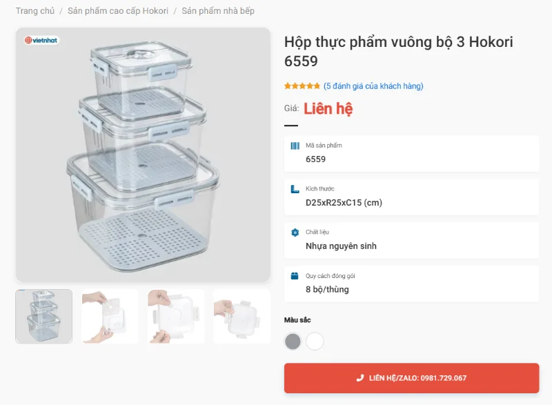 Hộp Thực Phẩm Vuông Bộ 3 Hokori 6559 Tối Ưu Không Gian Tủ Lạnh