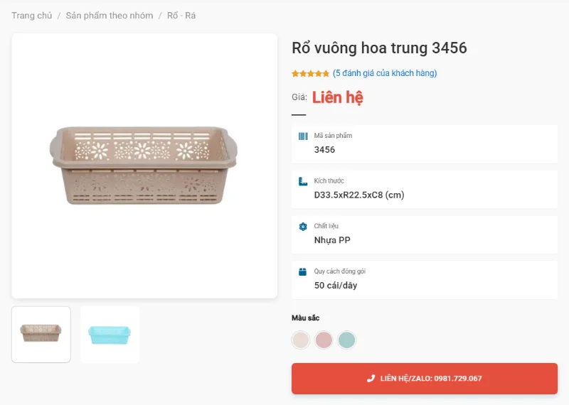 Rổ Vuông Hoa Trung 3456 Đựng Rau Củ Quả Hàng Ngày Cho Gia Đình