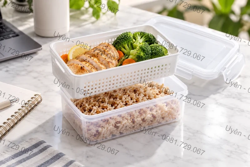 Hộp Thực Phẩm 2 Lớp Bé 6580 Đựng Cơm Trưa Ăn Kiêng